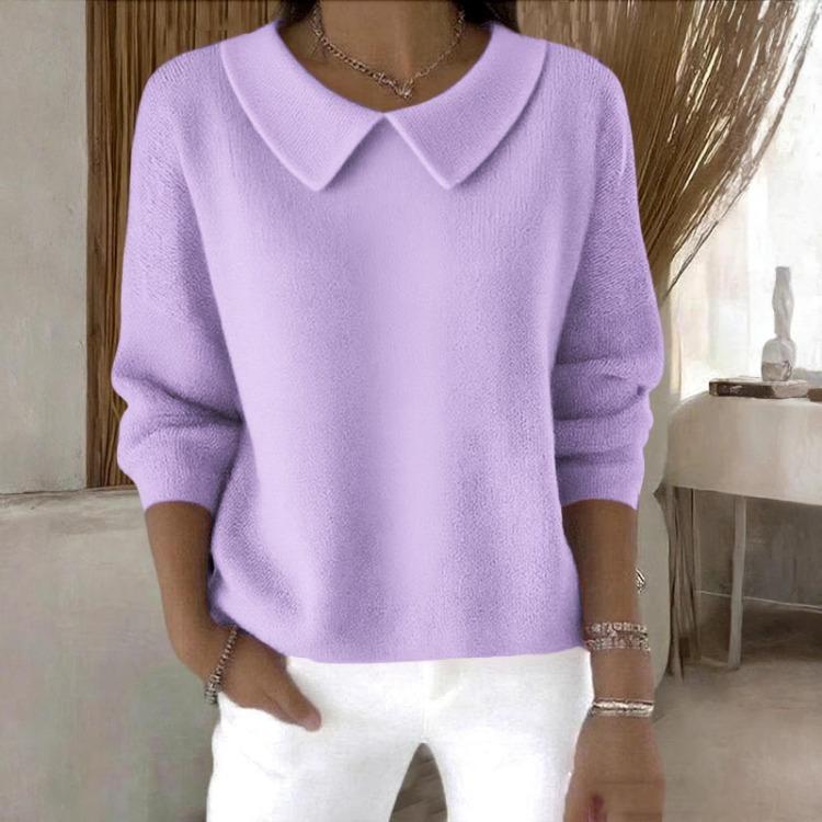 Women Solid Color Long Sleeve Knitted Sweater Pullover Top Casual Fashion S фиолетовый
