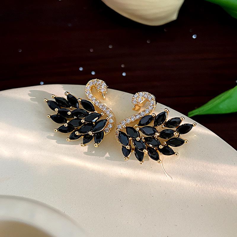 S925 Silver Needle Swan Earrings with Micro-Inlaid Zircon – Elegant, Fashionable, and Versatile