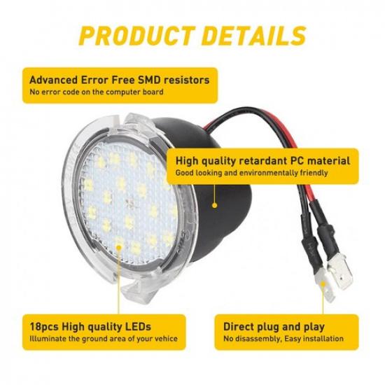 2PCS Car LED Rear Side Mirror View Puddle Light For Ford F150 Edge Expedion Flex