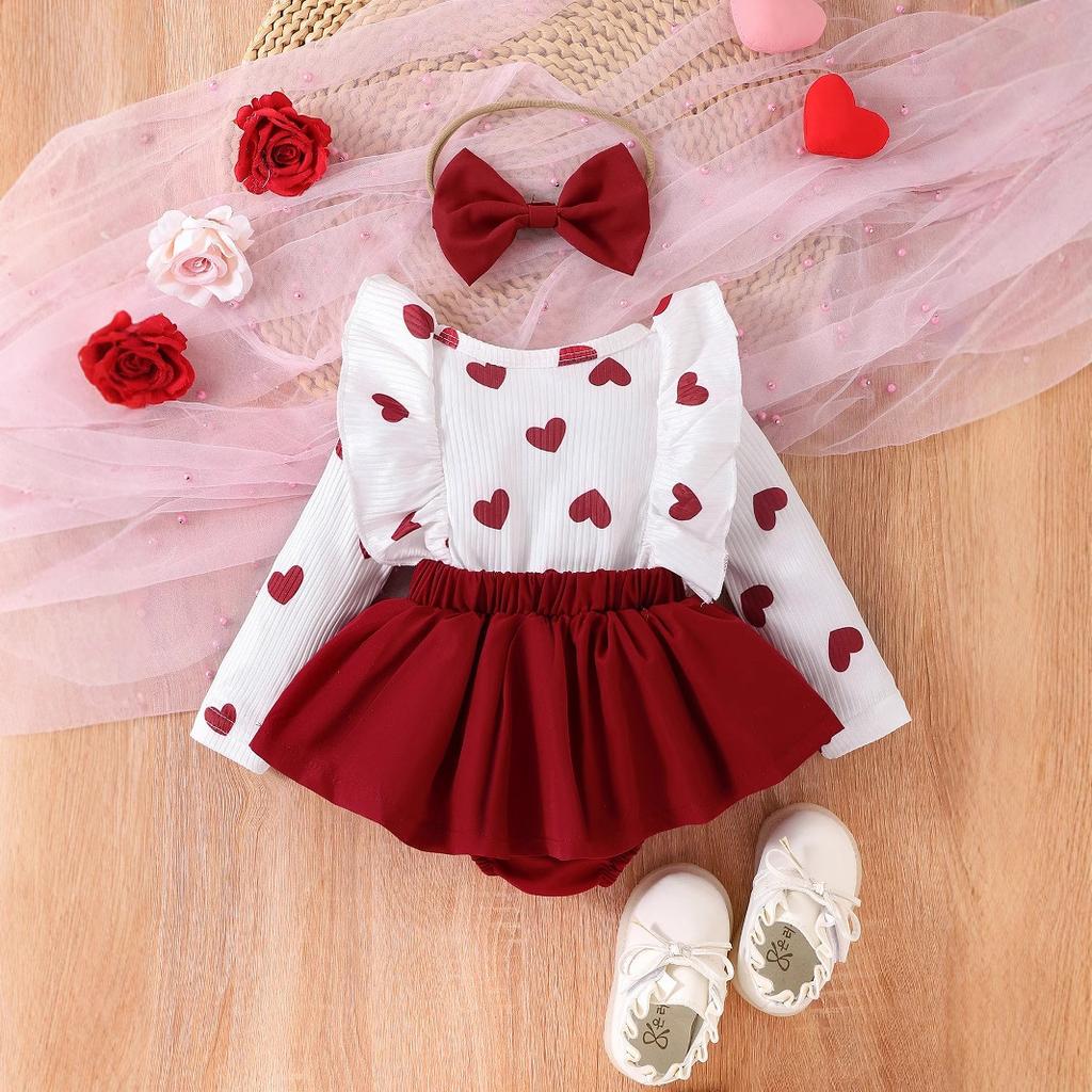 Girl's Printed Top With Bow Tie, Wrapped Skirt And Headband Set