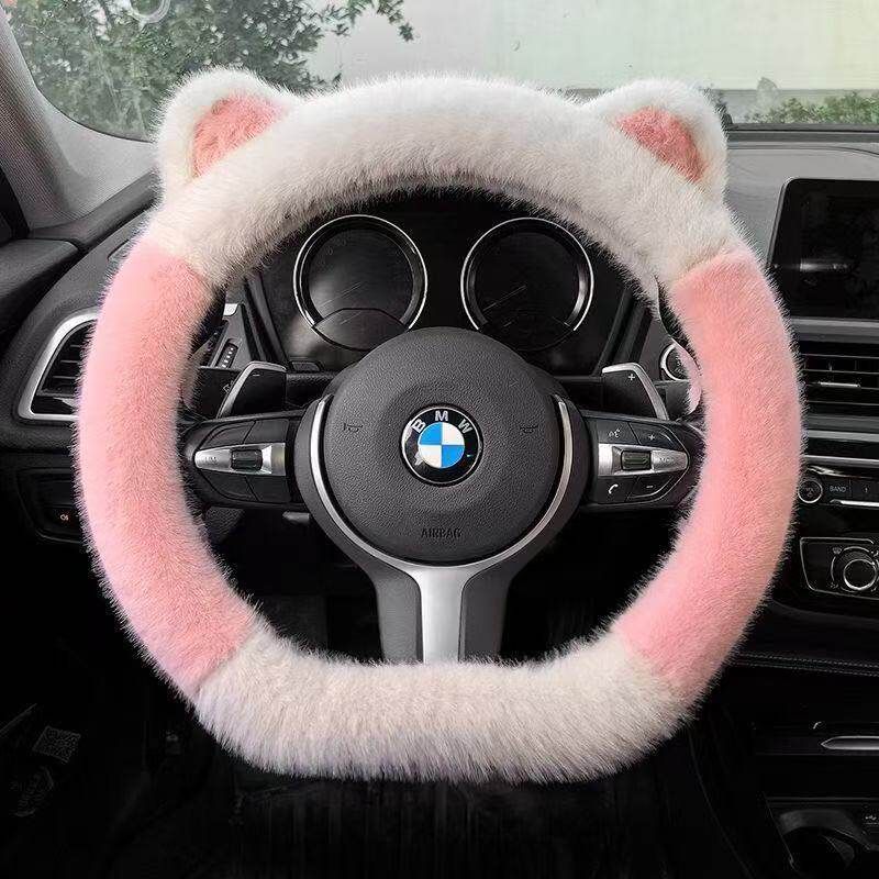 Car Steering Wheel Cover Winter Plush Thickened Warm and Cute for Girls Car Interior Decoration Universal Car Handle Cover
