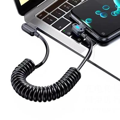 Auto Retractable Car Charger Cable with Night Light, Coiled Type C Cord for Truck RV Trailer Sedan Pickup Automotive