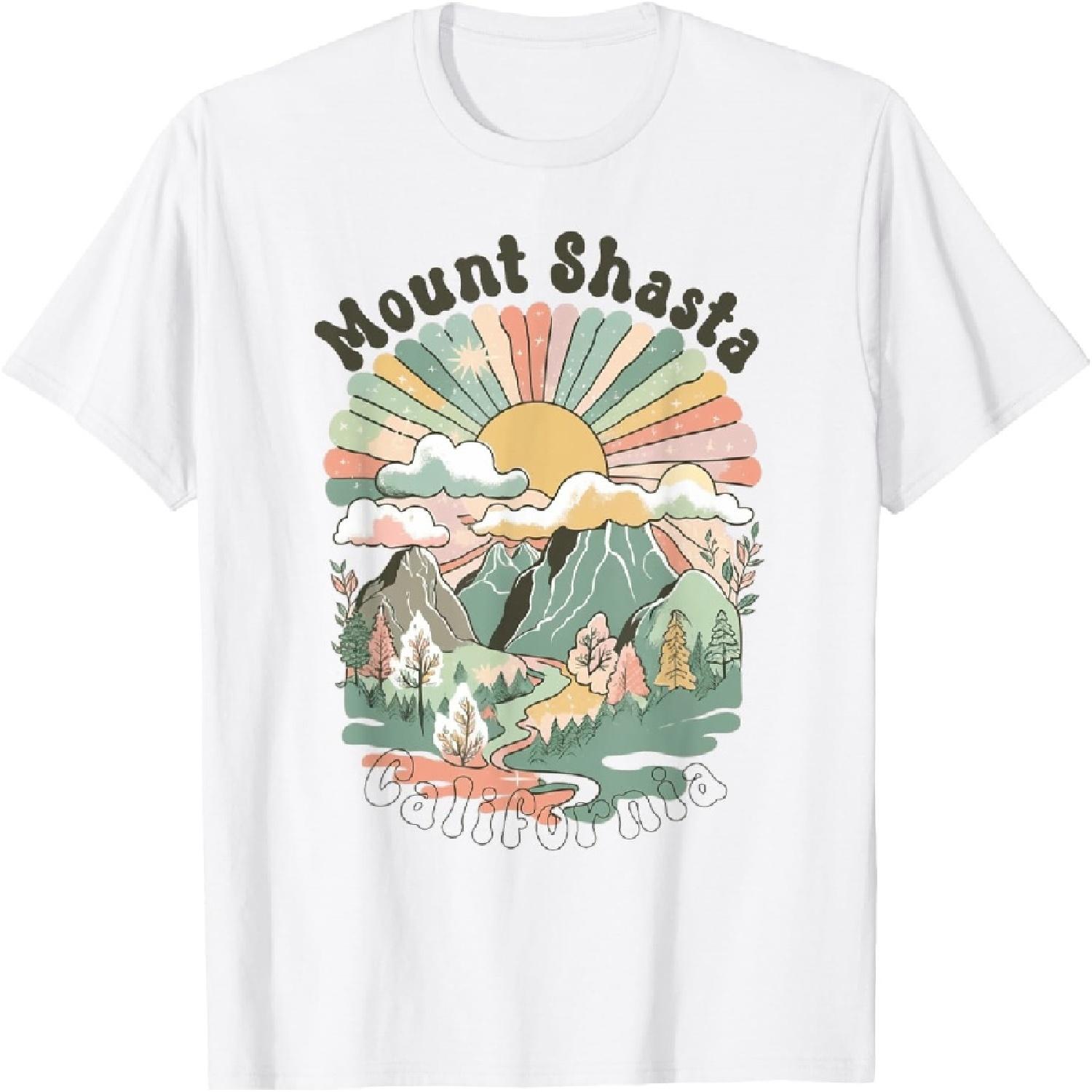Vintage Mount Shasta California Mountains Hiking Sunset T-Shirt S