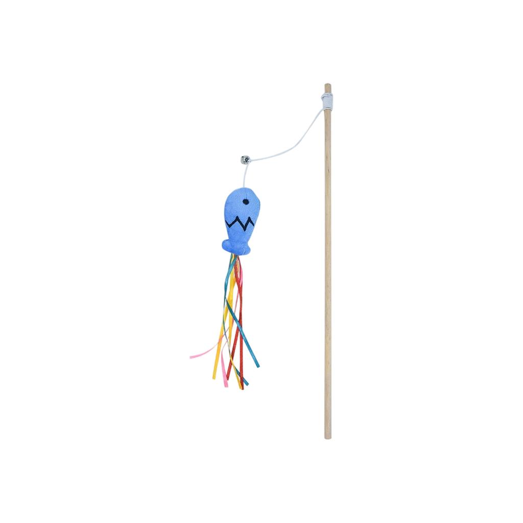 Fishing Rod Wooden Rod Cats Teaser Mint Colorful Fish Cats Toy Long Rod Cats Self-Entertainment And Boredom-Relieving Toy