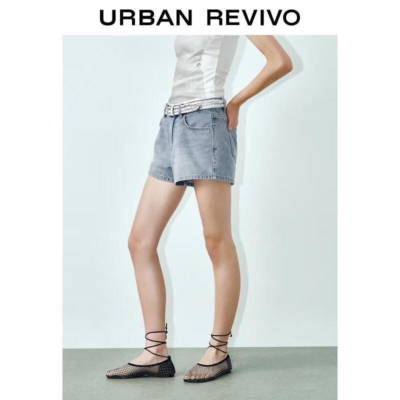 UR 2025 Autumn Women's Retro Casual Woven Belt Denim Shorts