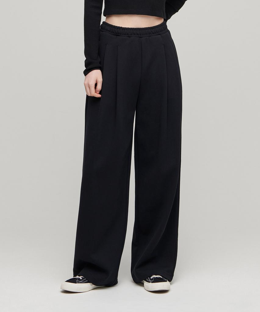 MUSINSA STANDARD WOMAN Women'S Double Knit Two-Tuck Wide Lounge Sweatpants [Black]