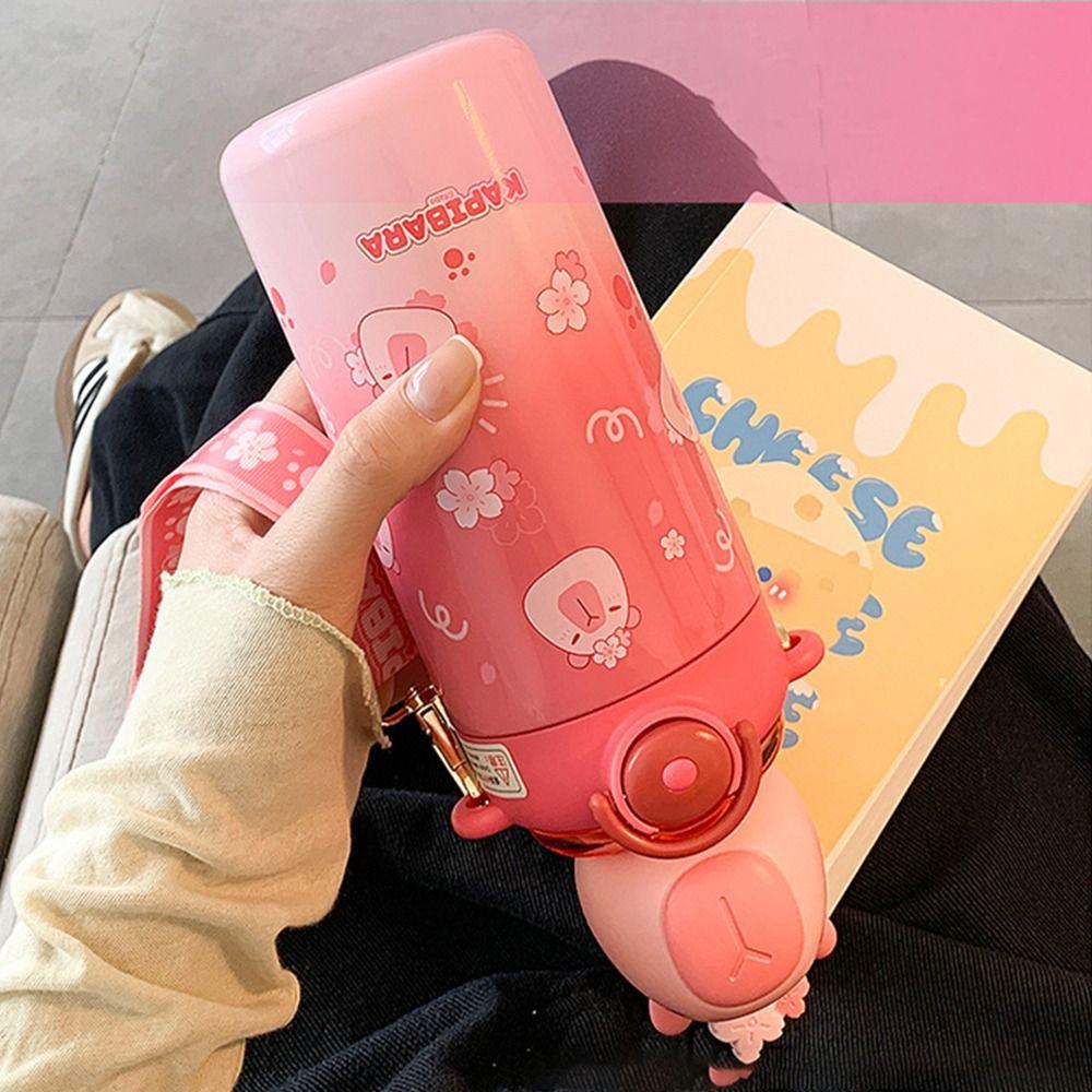Cartoon 640/600/550ML Large Capacity Insulated Cup Stainless Steel Panda Water Bottle Capybara Thermal Mug for Boys and Girls