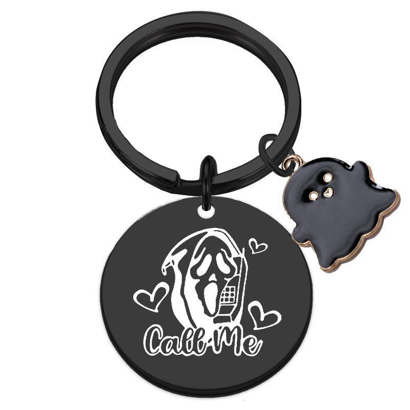 Halloween Gift Pendant Keychain Stainless Steel Laser Engraved Round Tag Hanging Ornament Stainless Steel Keychain for Backpack Bag Pendant