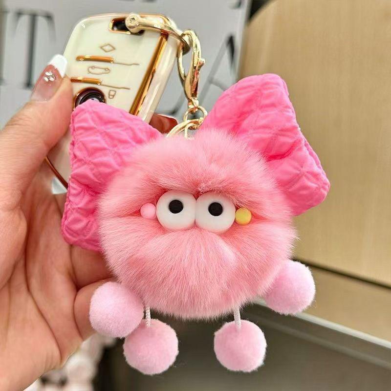 Bowknot Plush Coal Ball Keychain Ornament - Cute DIY Gift Doll