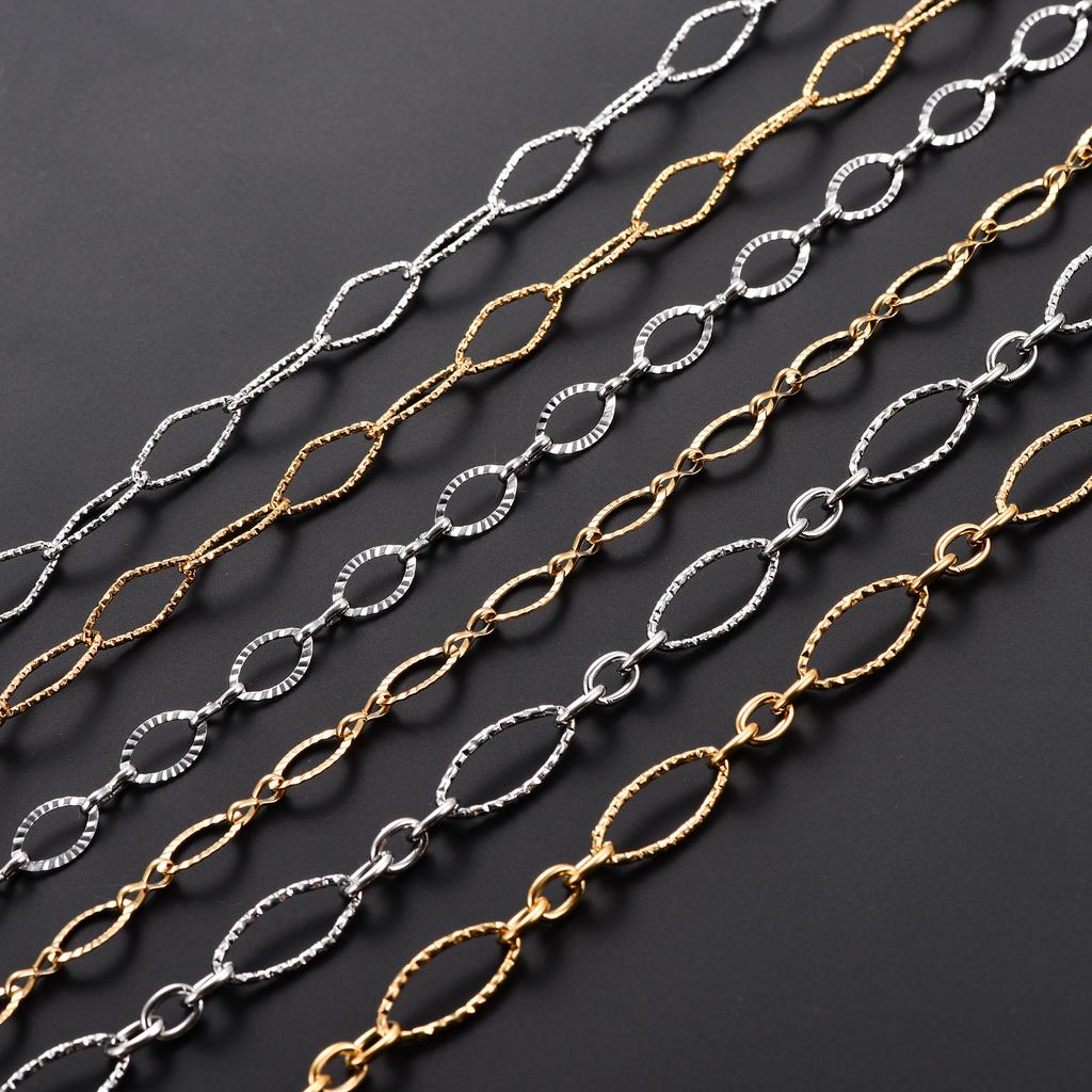 6.5/7/8mm Chic Glitter Stainless Steel Link Cut Oval Figaro Chain Necklace for Women Men Geometric Rhombus Choker Metal Jewelry