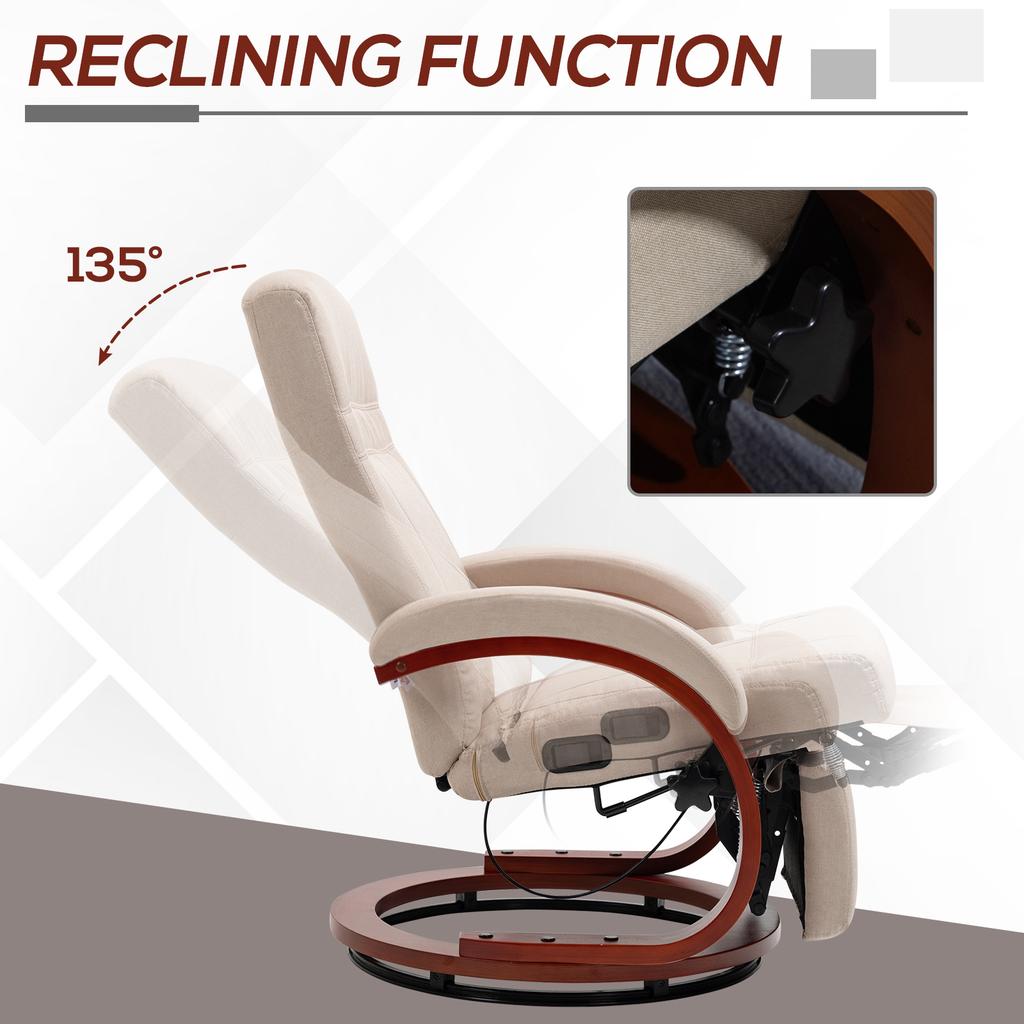 135 degrees Manual Reclining Swivel Chair, with Footrest - Beige