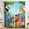 Set Of 2 Flat Printing Party Curtain Cute Cartoon Safari Animals Polyester Without Electricity Festive Holiday Perfect Home