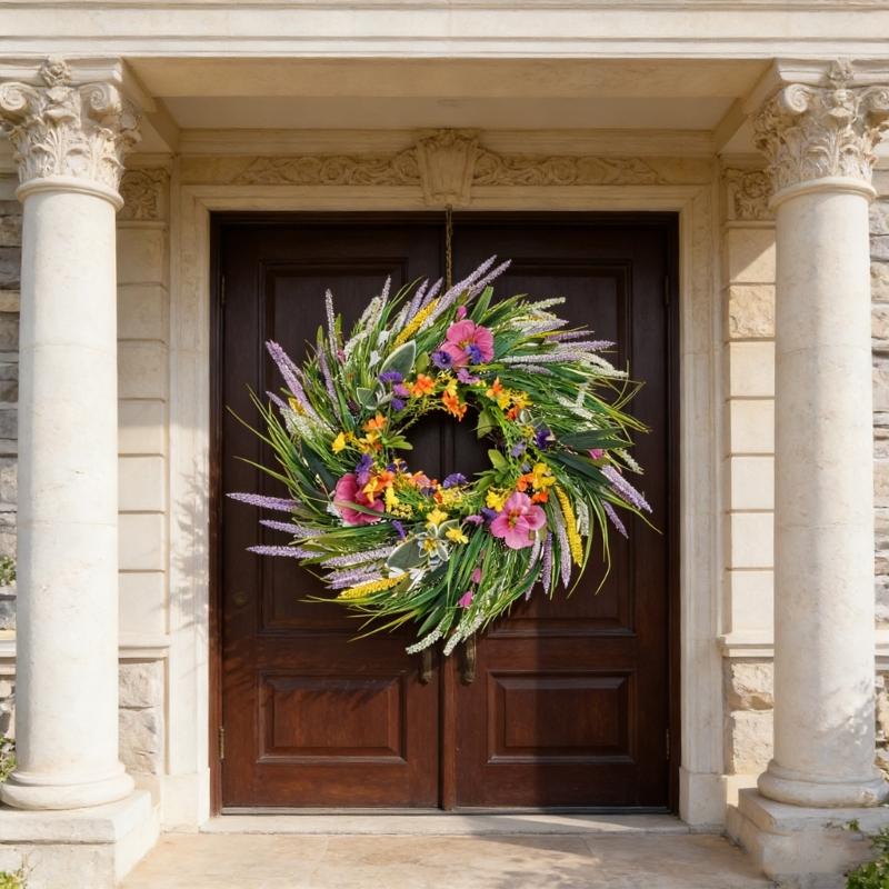Spring Wreath for Front Door 22'' Artificial Flower Wreath for Wall Wedding Party Home Decorations for Indoor Outdoor