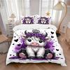 3pcs Purple Crown Cow Printed Quilt Set - Soft and Comfortable Quilt Cover for Bedroom, Guest Room and Dormitory Decorative Bedding Set 1 Du