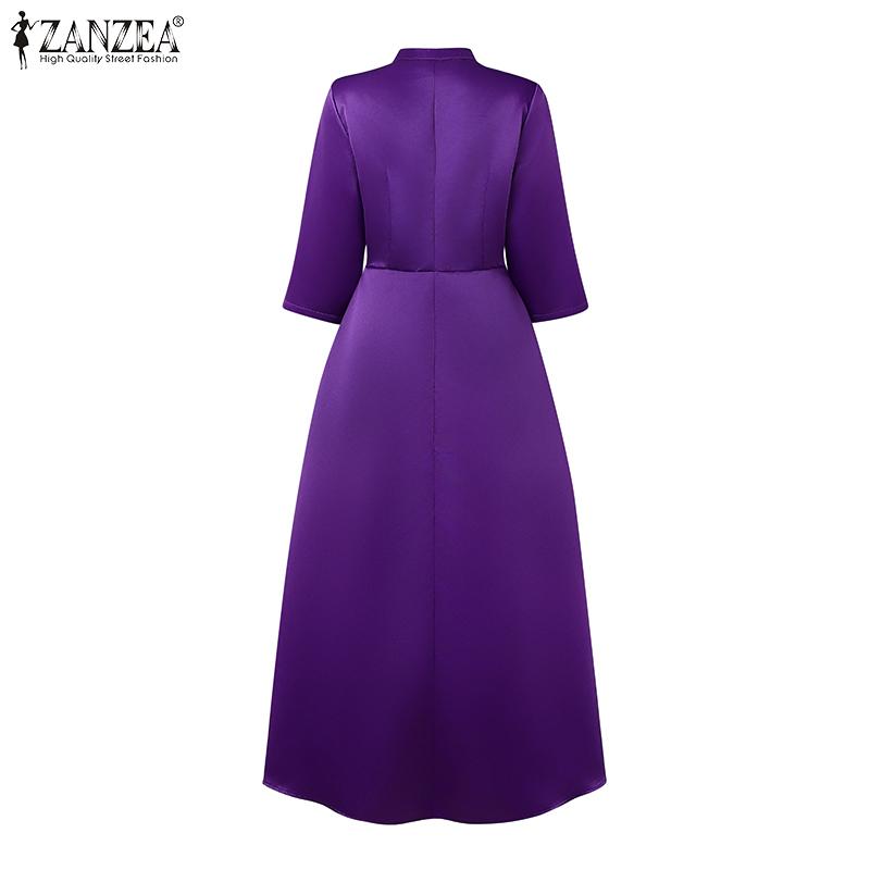 ZANZEA Women Casual Stand Collar 3/4 Sleeve Loose Long Dress