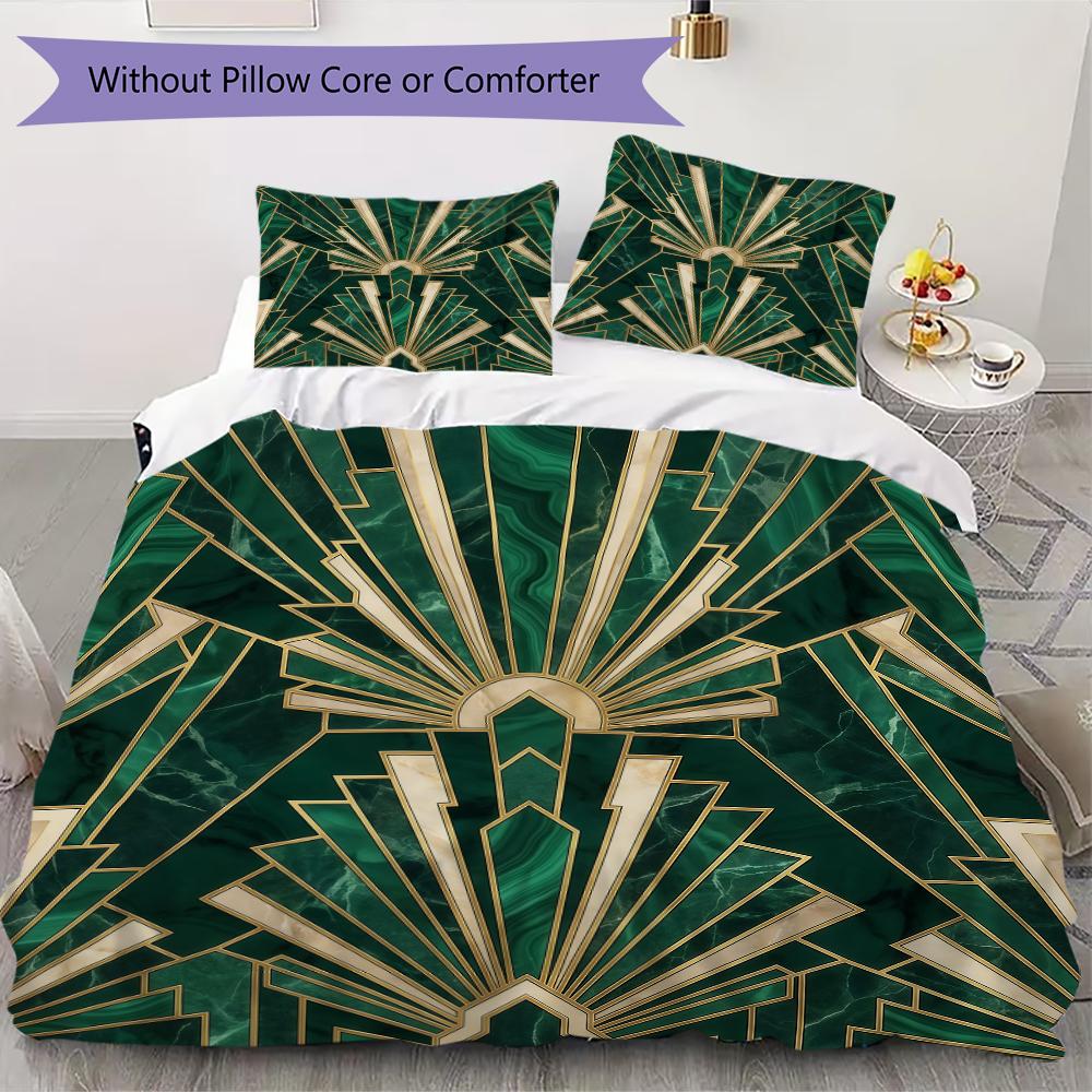 Deco Golden Fan Pattern Bedding uilt Set uilt Cover Pillowcase Home Decoration Birthday Gift (1 * duvet cover + 2 * pillowcase without core)