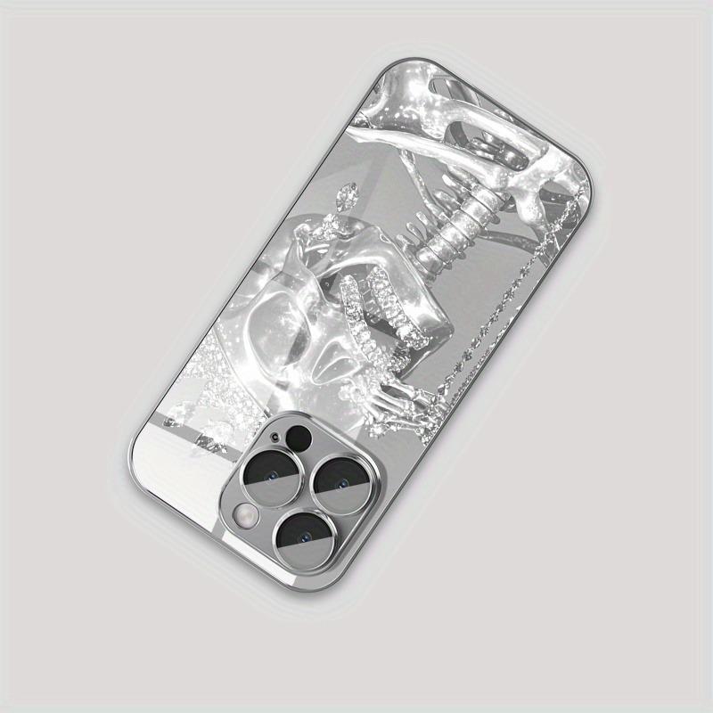 Luxury Diamond Skull Pattern Electroplated Silver Phone Case For Samsung Galaxy S25 S24 S23 Ultra Plus FE Tempered Glass Cover
