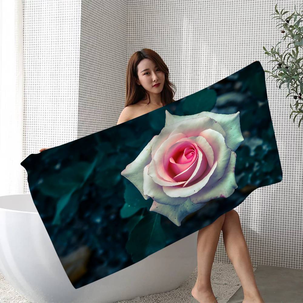 

Rose Microfiber Blanket Quick Drying Beach Towels Oversized Printing Super Absorbent Pool Towel Blanket W30*H60(CM)