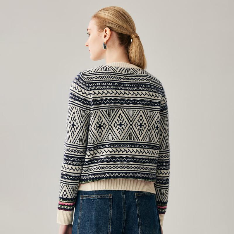 Zhaojun Women's Jacquard Cashmere Cardigan Sweater