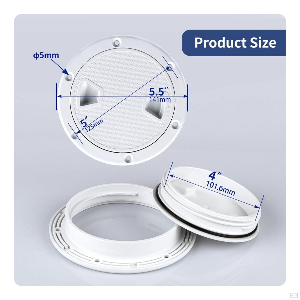 Boat Inspection Deck Plate Recessed Finger Grips Round Textured White 4 Inch