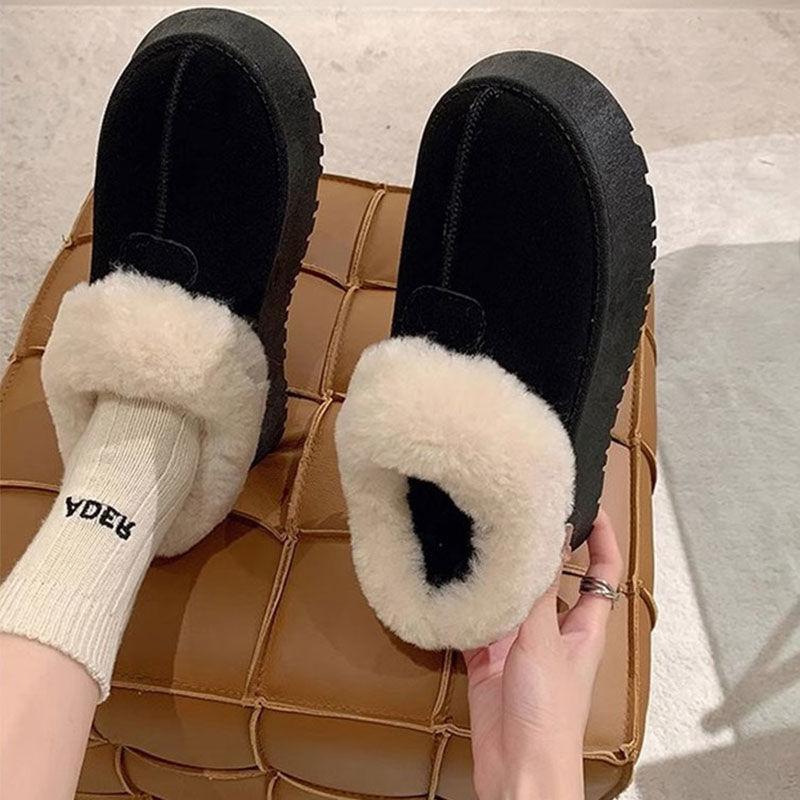 Thick-soled Snow Boots Women's New Velvet and Thickened Northeast Large Cotton Shoes with Integrated Fur and a Piece of Bread and Hair Shoes 2025
