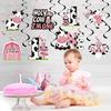 Holy Cow Im One Birthday Decorations Hanging Swirl for Baby Girl, Pink Cow First Birthday Foil Swirls Party Supplies, Baby 1st Bday Cow Theme Ceiling