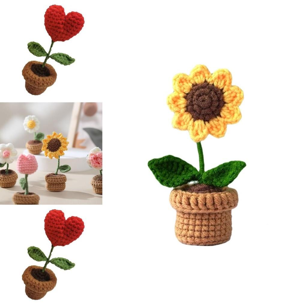 Handmade Floral Art Potted Plant Knitting Flower Crochet Weaving Decoration