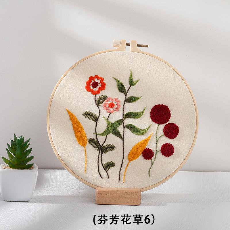 DIY Handbestickungs-Materialtasche, Duftende Blumen und Pflanzen, Frisches Europäisches Nadel- und Fadenset