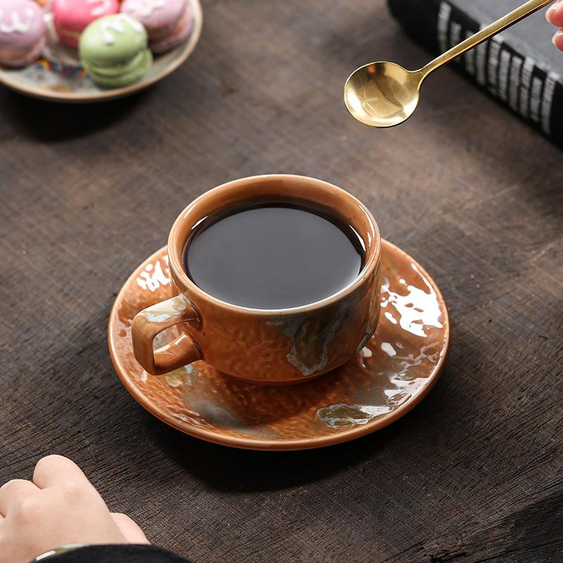Ceramic Coffee Cup and Dish Set, Latte Latte, Afternoon Tea Cup, Vintage Coarse Ceramic Cup