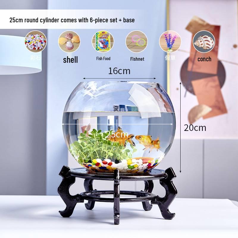 Jialei Dezhu Transparent Round Glass Fish Tank & Turtle Aquarium for Desktop Living Room
