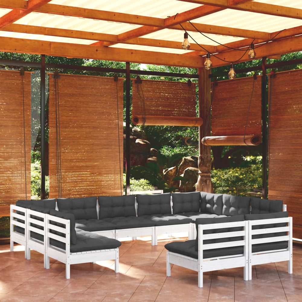 Salon de jardin 11 pcs avec coussins  bois de pin solide
