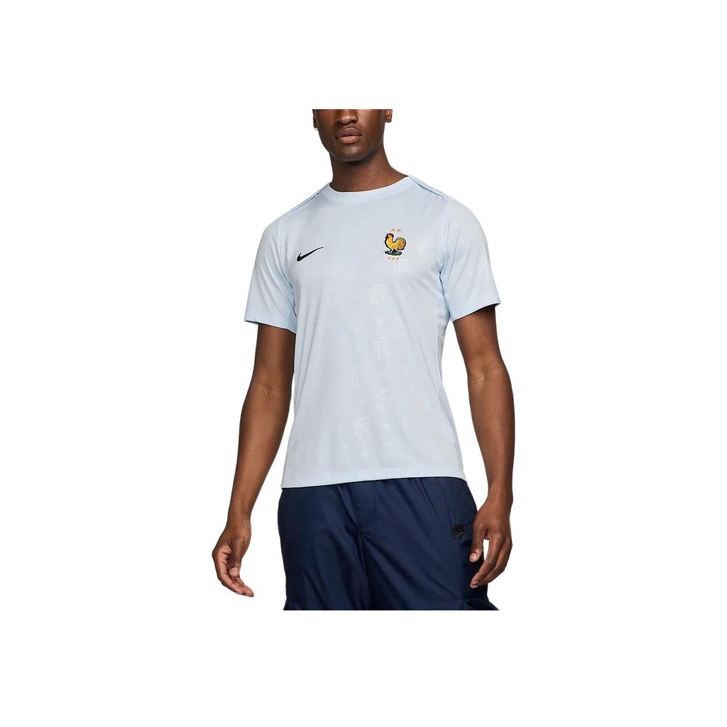 Nike Academy Dri-Fit Pro Logo Away Quick-Dry Pre-Match Short Sleeve Football Shirt Men Tops Light-Blue Dark-Blue FV6940-415