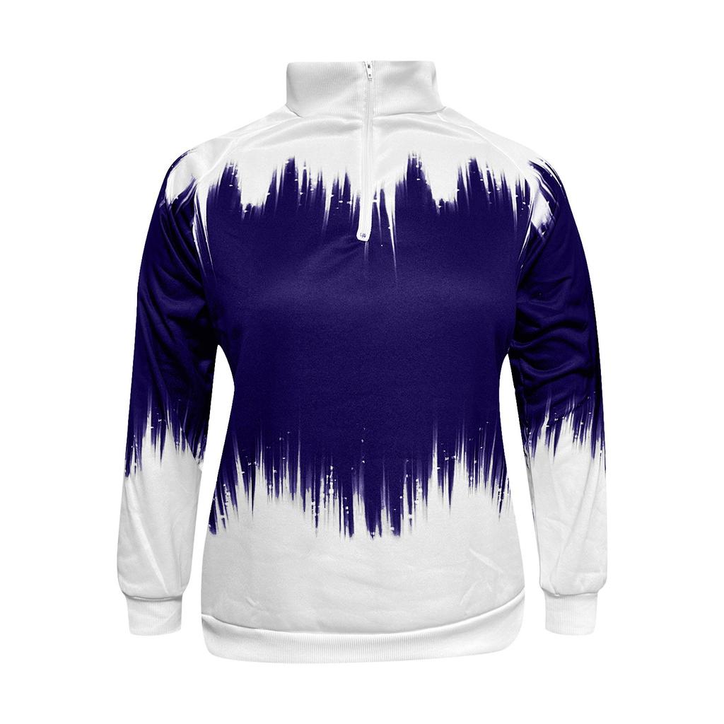 Ladies Gradient Printed Collar Zipper Long Sleeve Winter Half Turtleneck Sweatshirt