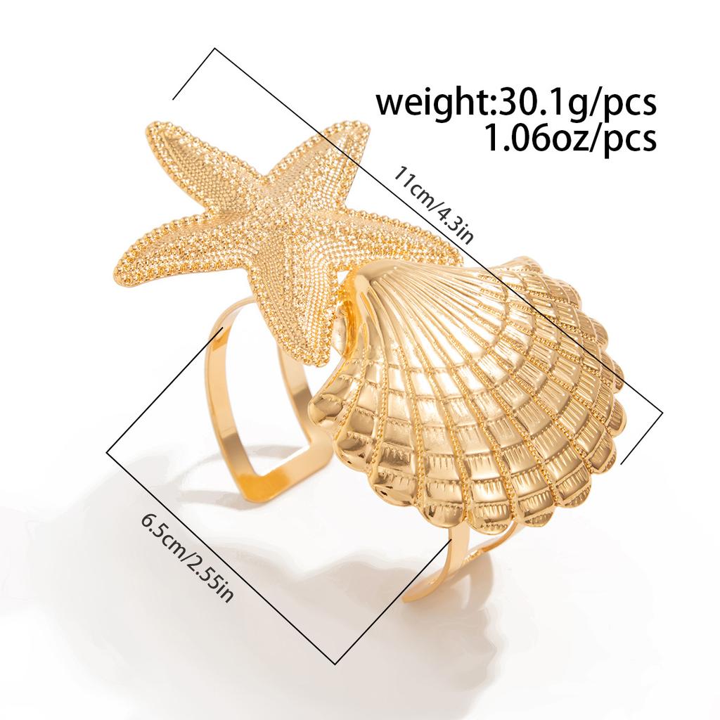 Hip Hop Large Starfish Scallop Open Cuff Bangles for Women Adjustable Exaggerated Wide Gold Color Upper Armband Bracelets Femme Aesthetic Jewelry