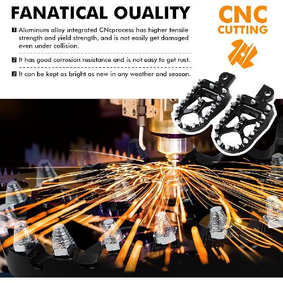 DREAMIZER Wide Foot Pegs for Motorcycle,Black CNC MX Chopper Bobber Style Motorcycle Footpegs 360° Roating Front Rear Footrest Compatible with