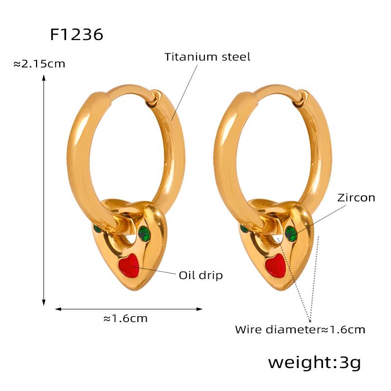 

Minimal Romantic Heart Pendant Zircon Titanium Steel Enamel Earrings
