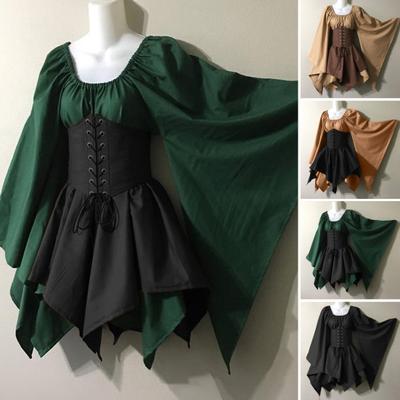 Naiste Pikkade Varrukatega Kleit Keskaegne Vintage Haldja Elfi Kostüüm Kellavarrukatega Retro