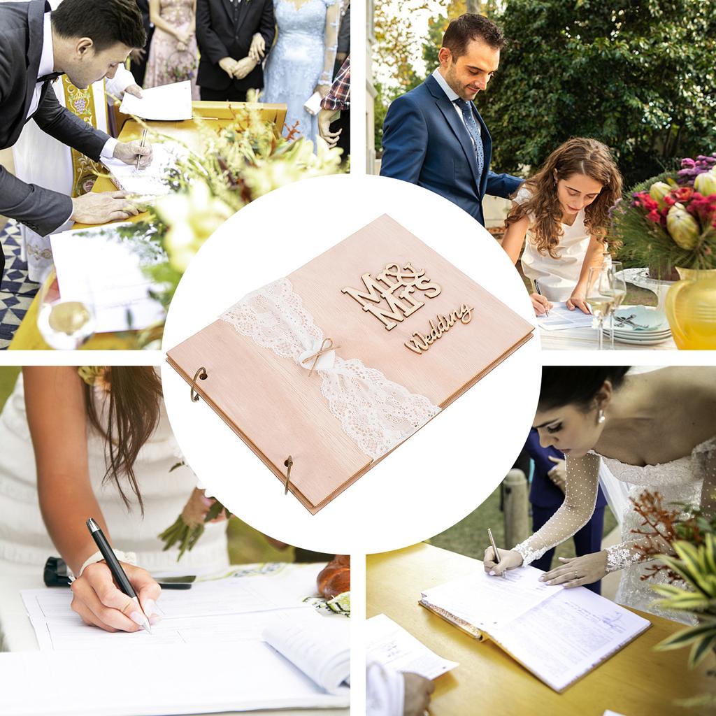 1 Stück Hölzernes Hochzeitsgästebuch Vintage-Stil 10 Seiten Romantisches Eintragsbuch für Empfang Jubiläumsfeier Andenken
