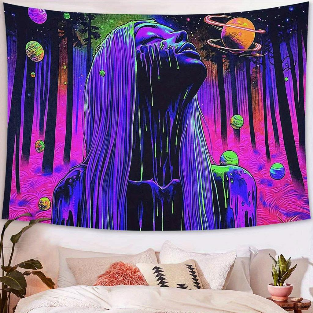 Dreamy Cosmic Forest Tapestry Vibrant Surreal and Magically Unique Wall Art for an Enchanting Decor Statement