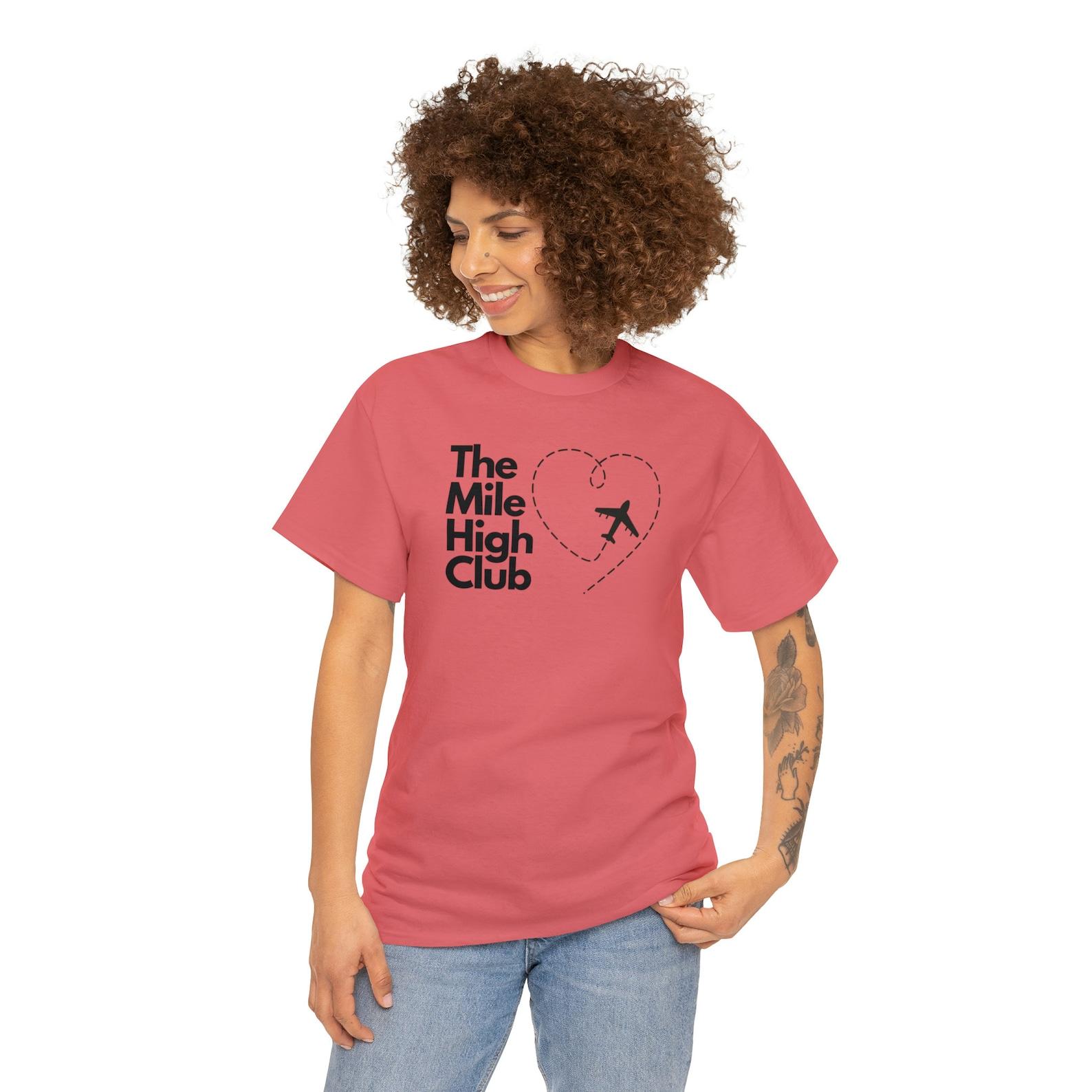 Mile High Club T-Shirt, Airplane Heart Graphic, Travel Tee S