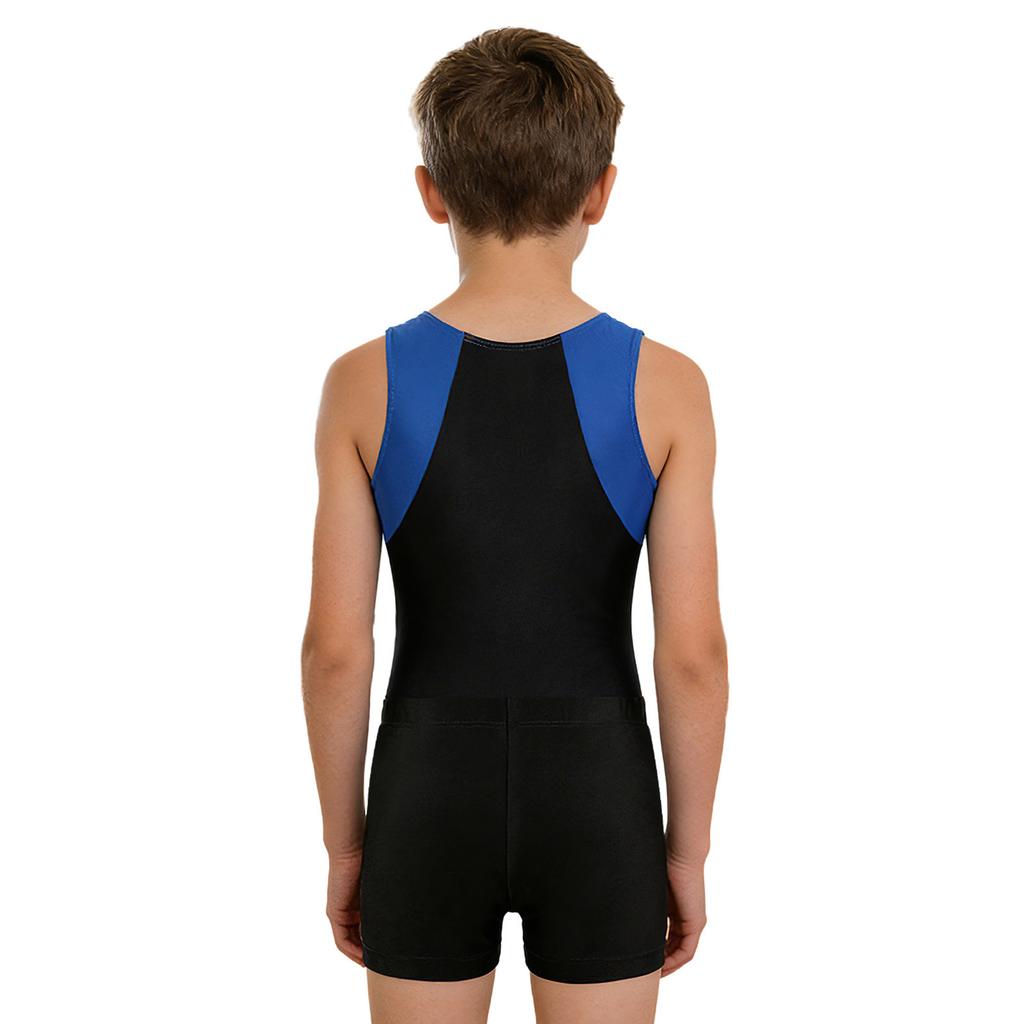 Jungen Rundhals Ärmellos Leotard Bodysuit Jumpsuit Shorts Set Gymnastik Yoga Workout Wettkampf