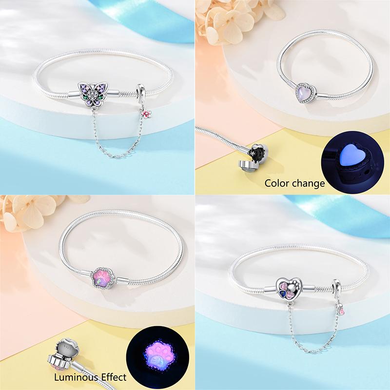 Real 925 Sterling Silver 17-20CM Butterfly Pet Ocean Starry Sky Original Bracelet Fit for Wedding Fine Jewelry DIY Making