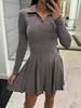 Elegant Autumn Lapel Long Sleeve High Waist Ruffle Hem Slim Pleated Short Comfortable Lightweight Recognition Elegant with Flattering Chic Dress