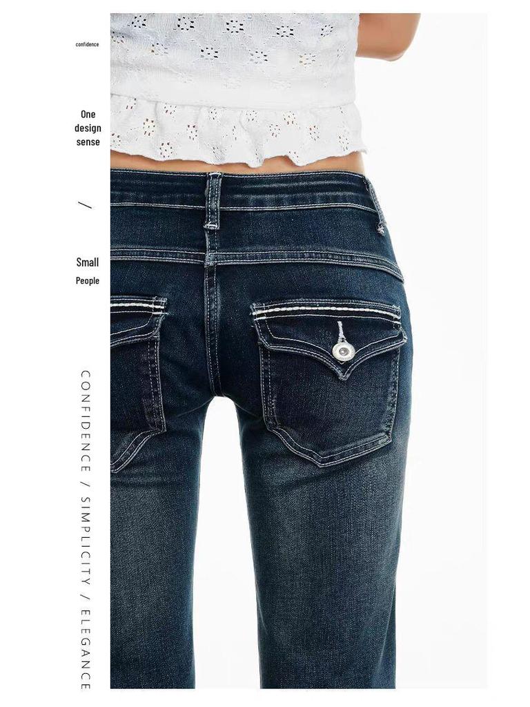 Jeans Micro-Flare a Vita Bassa Yi Mengling - Pantaloni Flare Elasticizzati Lavati da Donna, Primavera/Autunno