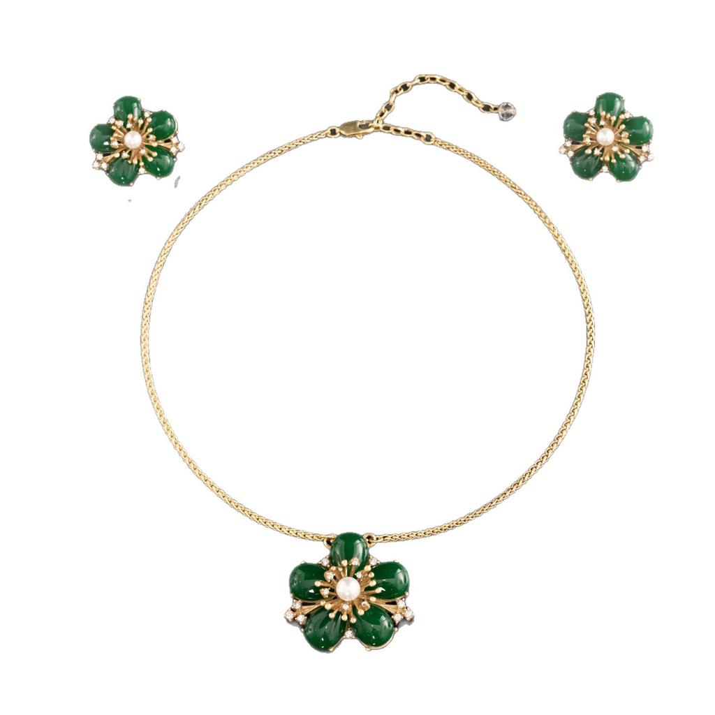 Colar Flor de Lótus com Flores Gêmeas e Luz da Lua Conjunto de Brincos de Pedra Dupla Face para Mulheres Versátil Nicho