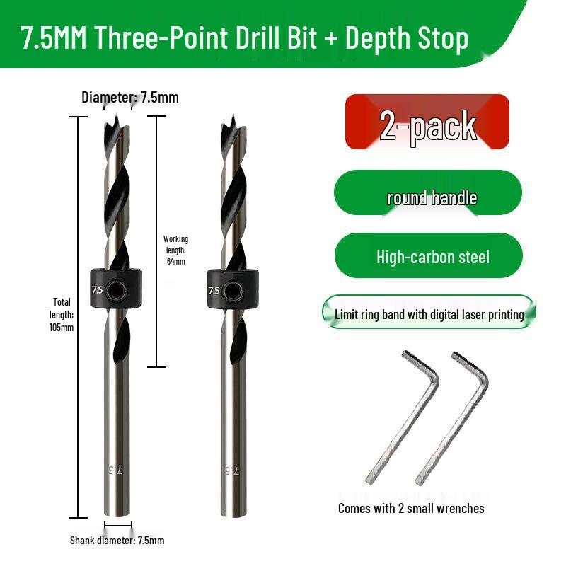 Carbon Steel Three-Point Twist Drill Bit for Hardwood and Enlargement - Compatible with Hand and Pillar Drills