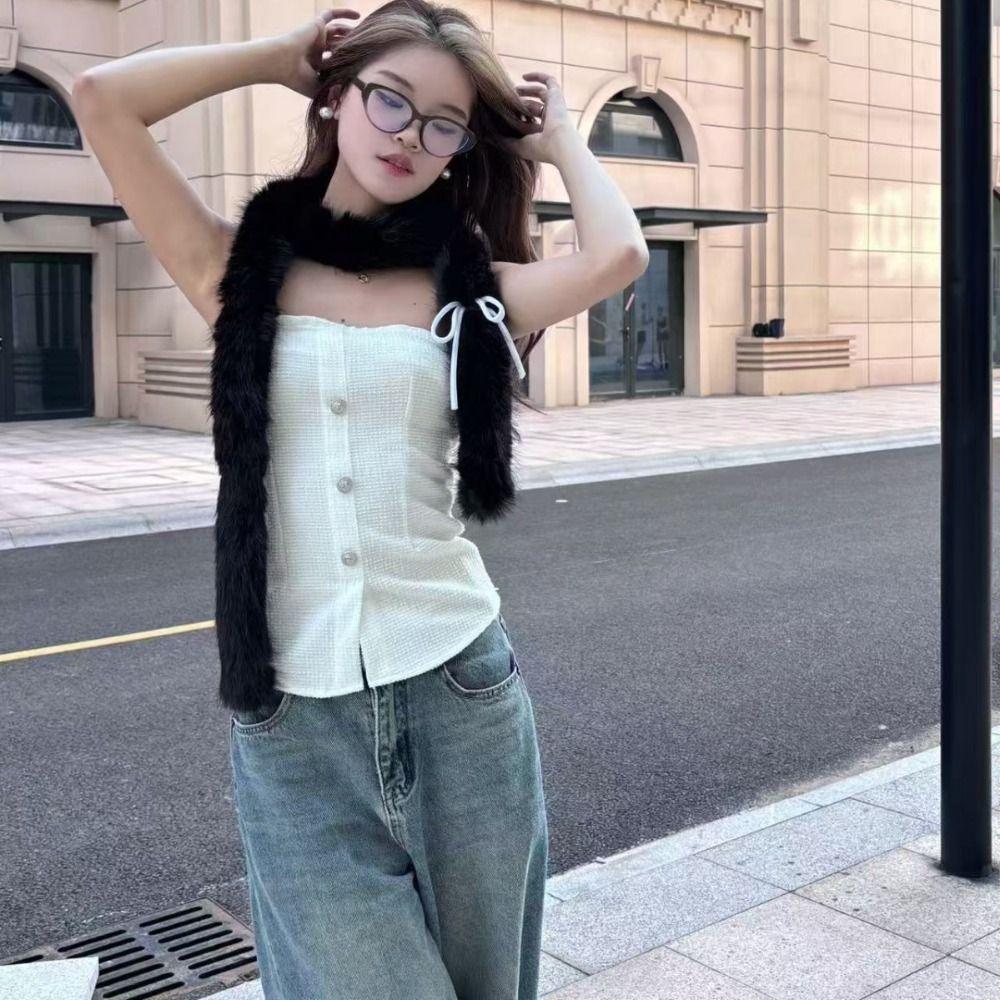Fluffy Y2k Bow Scarf Harajuku Women Scarf Elegant Bowknot Fur Scarf  Streetwear