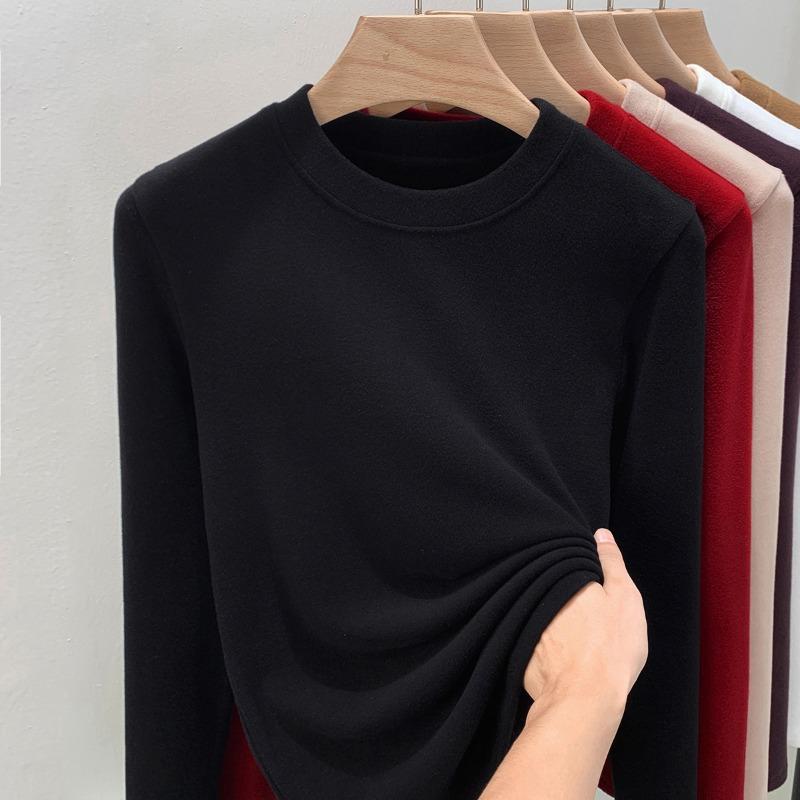 New thickened double-sided German velvet crew neck bottoming shirt for women's autumn and winter with velvet polished thermal top