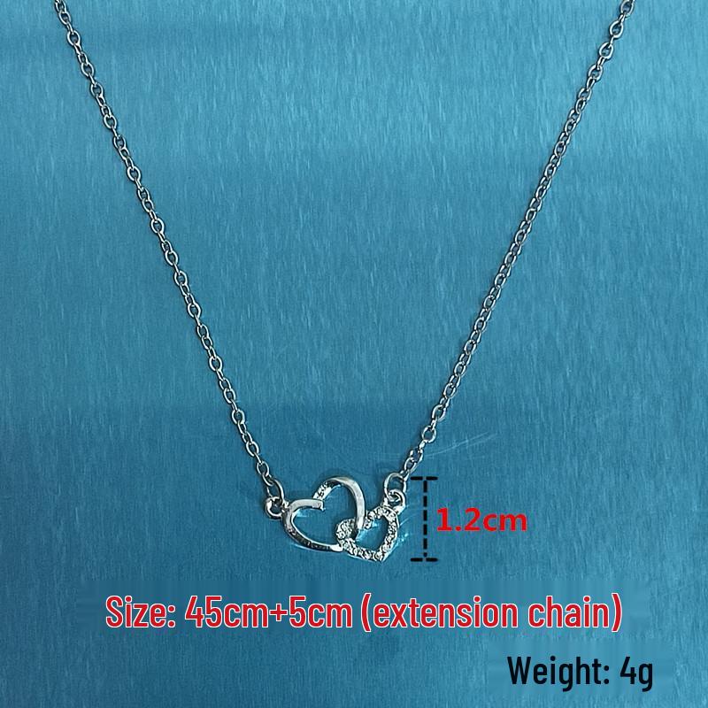 Vintage Interlocking Heart Necklace - Peach Heart Clavicle Chain with Diamond Pendant, Perfect Romantic Gift for Her