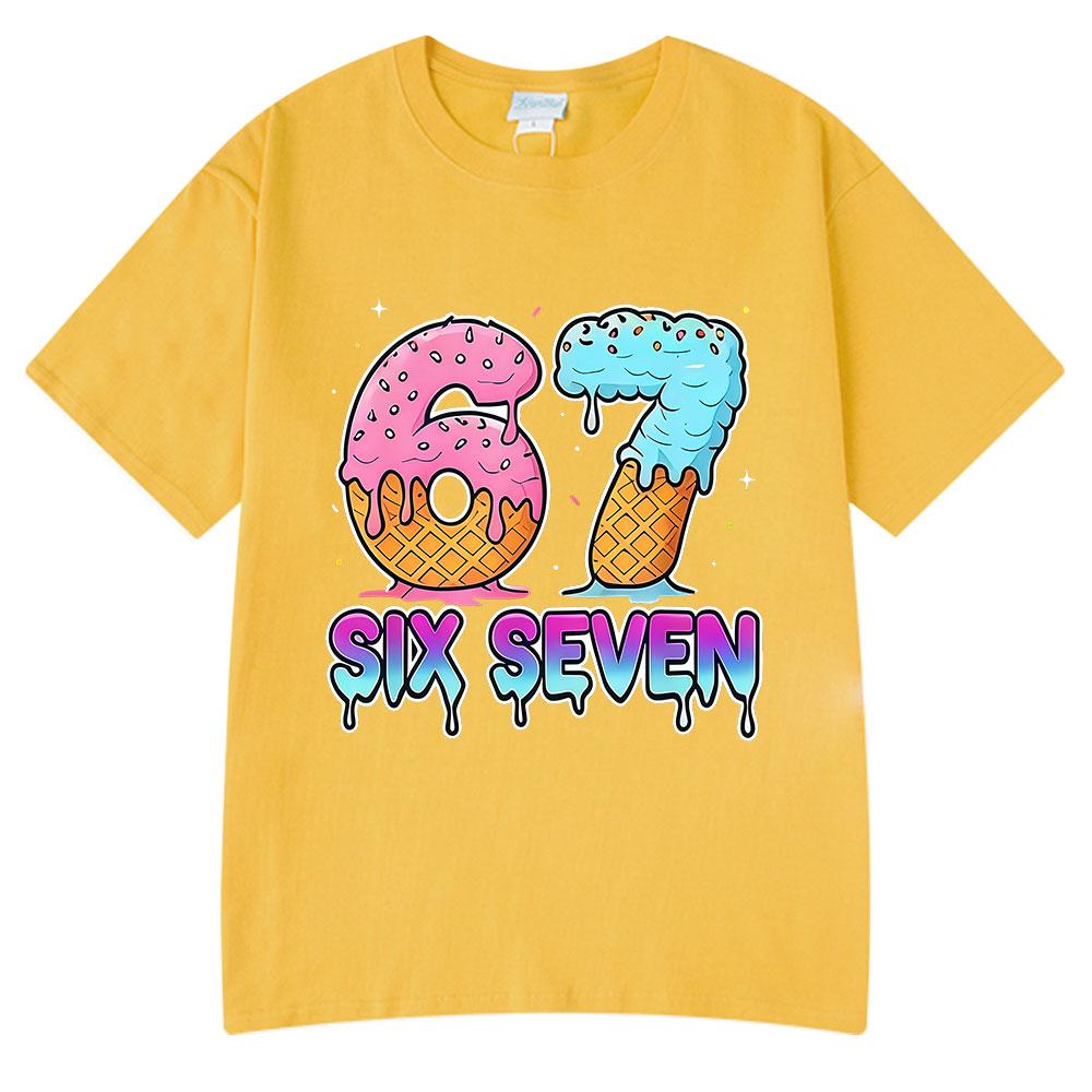 Six Seven 67 Funny Ice Cream Meme Cartoon T Shirts Unisex Women Clothing Fashion Harajuku Summer Cotton Casual Short Sleeve Tshirt